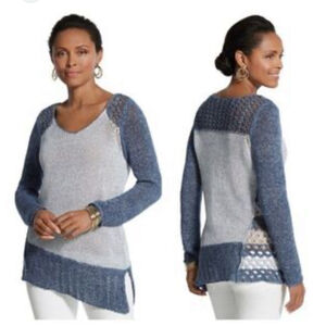 NWOT Chico's Blue & Light Blue V-Neck Sweater Size 2. Or Large
